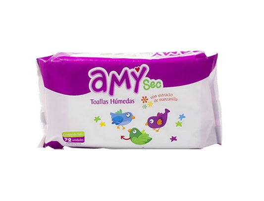 Amy Toallas Húmedas Con Extracto De Manzanilla 72 Unidades