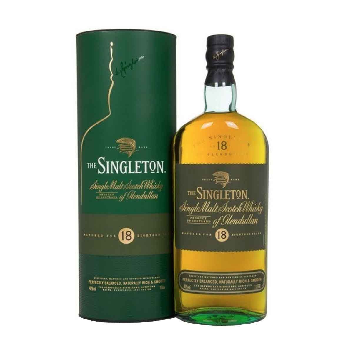 The singleton single malt scotch whisky of glendullan 18 años.